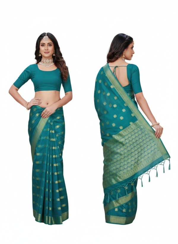 Elegant Teal & Green Designer Saree